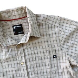 Marmot Men's Tan Plaid Short Sleeve Button Down Hiking Shirt Size Medium